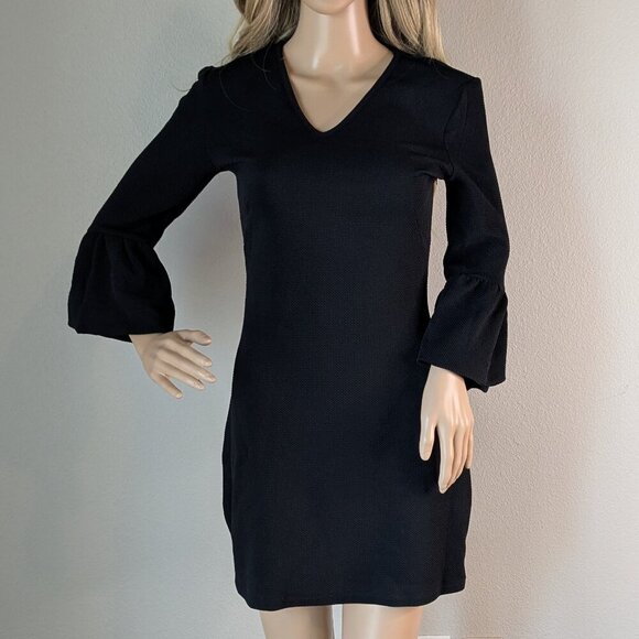 Romeo & Juliet Couture Sheath Dress Small Black Stretch V-Neck Bell Sleeve - Picture 2 of 16